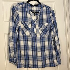 Kensie Plaid Blue Blouse Size Small